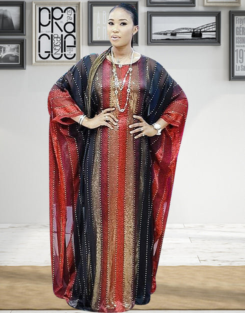 Elegant Party Dress in Abaya Style with Dubai Stripe Print